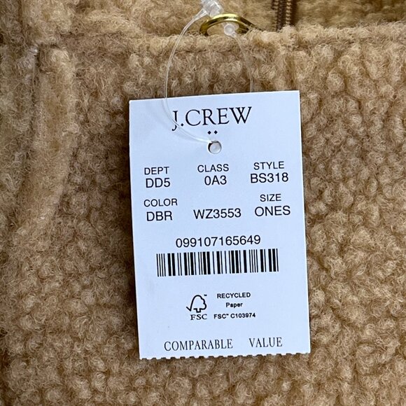 J.Crew Tan Sherpa With Zip Closure & Dual Handles Structured Tote Bag - New - Picture 5 of 10